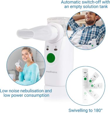 Портативний інгалятор Medisana IN 525, ультразвуковий небулайзер з мундштуком і маскою для дорослих і дітей, для лікування застуди або астми з додатковими аксесуарами, білий з ультразвуковою технологією