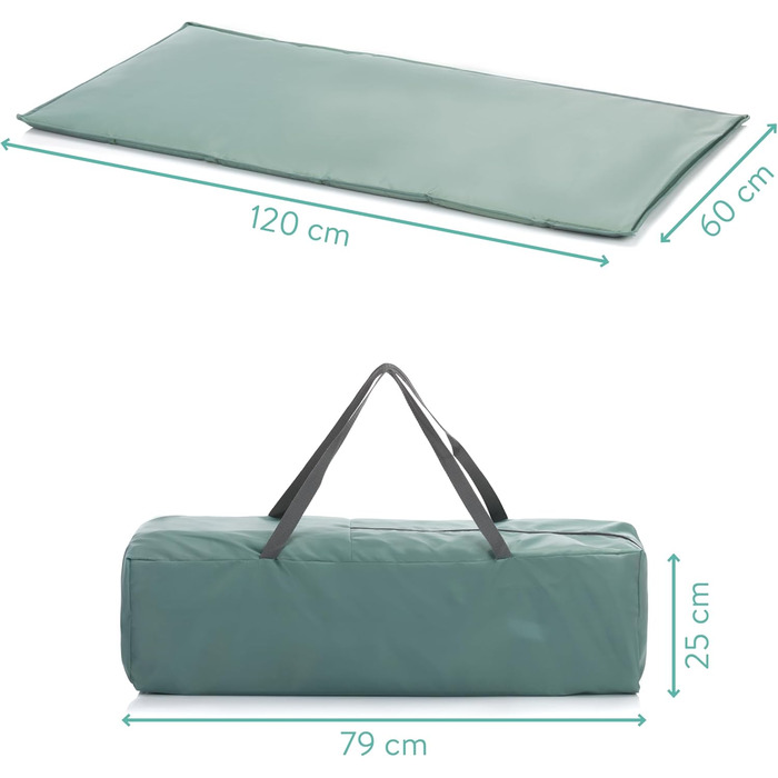 Дорожнє ліжечко Fillikid Capri від народження - 15 кг з регульованим вкладишем, 2 колесами, входом, пеленальний килимок, лоток для підгузків, мобільний телефон та сумка для перенесення - зелений