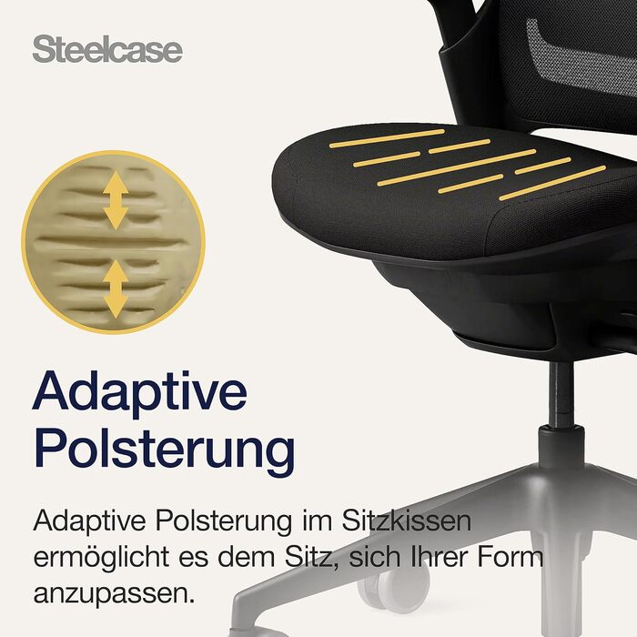 Ергономічне офісне крісло Steelcase серії 1 з поперековою опорою LiveBack та підлокітниками 4D, колір Onyx Black, колір Onyx Black без підголівника