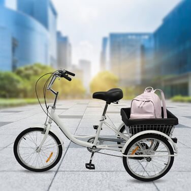 Триколісний велосипед для дорослих, 20-футовий триколісний велосипед для дорослих з кошиком для покупок, 8-швидкісний 3-колісний міський велосипед для всіх типів дорожніх покриттів