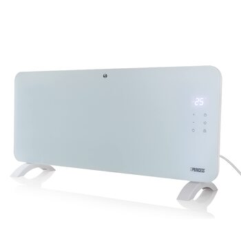 Розумний конвектор Princess Smarte 1500/2000 Вт керування через безкоштовний додаток скляна панель можливість настінного монтажу з LED-сенсорним екраном, білий