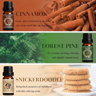 Набір осінніх ефірних олій SALKING, 6x10 мл 100 органічної ароматерапевтичної ароматичної олії, подарунковий набір для дифузора, зволожувача повітря, масажу, гарбузових спецій, ванілі, сосни звичайної, яблучного сидру, кориці, печива з корицею
