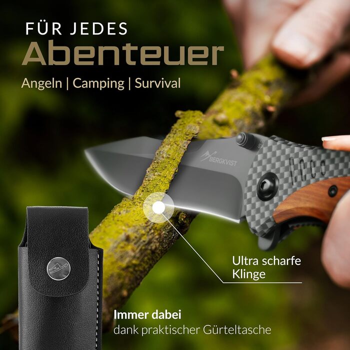 Складаний ніж BERGKVIST K39 (одноручний ніж) з лісової деревини для активного відпочинку та виживання - гострий кишеньковий ніж 3-