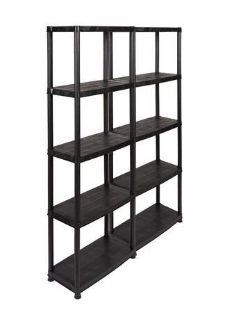 Пластиковий стелаж Kreher, 2-секційний, для зберігання речей, підлогова полиця з 5 полицями, максимальне навантаження 125 кг на полицю. 60 x 30,5 x 170 см (В). Сертифіковано TV Rheinland.