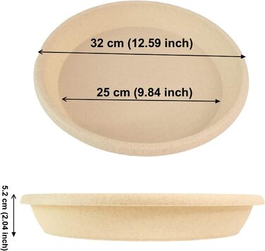 Набір із 5 блюдець для квіткових горщиків для дому та саду, пластикові, блюдця для рослин для використання в приміщенні та на вулиці, блюдця для рослинних горщиків, різні розміри та кольори (бежевий, 32 см зовнішній / 25 см внутрішній) 32 см бежевий