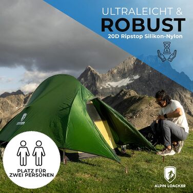 Намет ALPIN LOACKER Cloud Pro Up для двох та однієї особи, ультралегкий Намет для двох та однієї особи Легкий трекінговий намет Намет-купол для велотуризму, двомісний намет