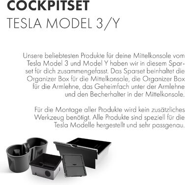 Для Tesla Y (всі) & 3 (до 23.10) органайзер і секретний відсік, центральна консоль, підстаканник. Оптимальний простір для зберігання, флокована підкладка, міцна ABS. Накопичувальний набір, 4EV Cockpit Bundle