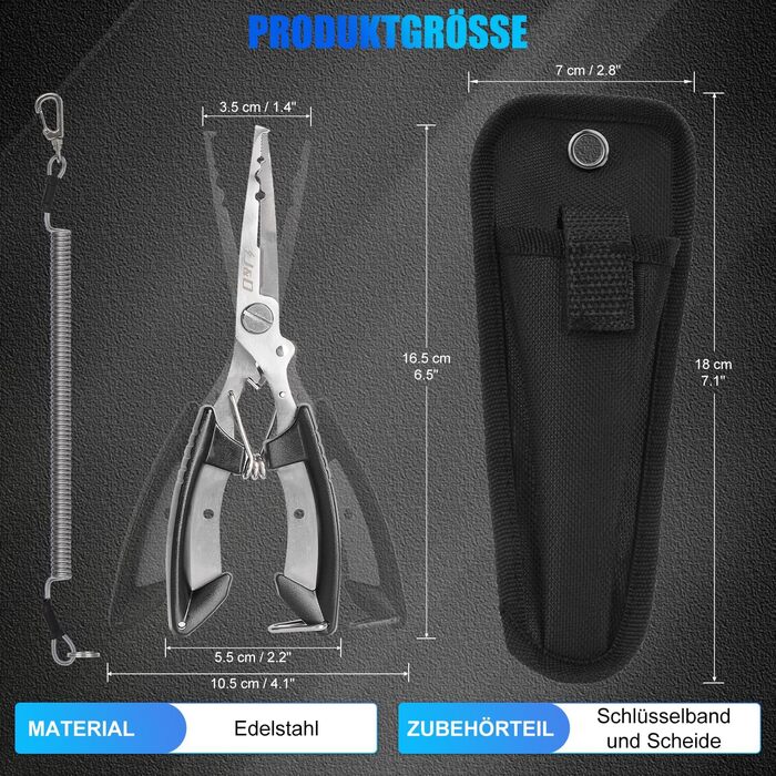 Багатофункціональні рибальські плоскогубці J&D, легкі рибальські плоскогубці з нержавіючої сталі Інструменти для видалення цвяхів із безпечним рулонним шнурком