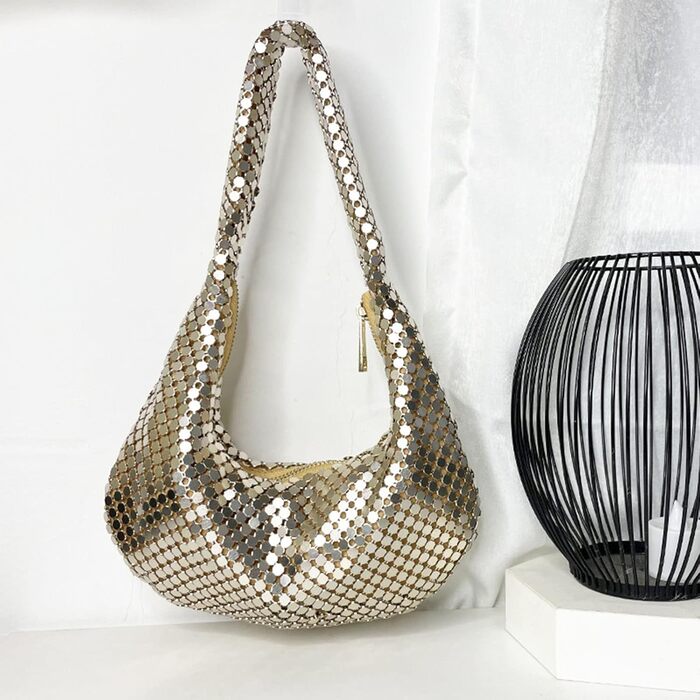 Жіноча сумка на вечірку, клатч з металевими паєтками, золота однотонна сумочка на ланцюжку