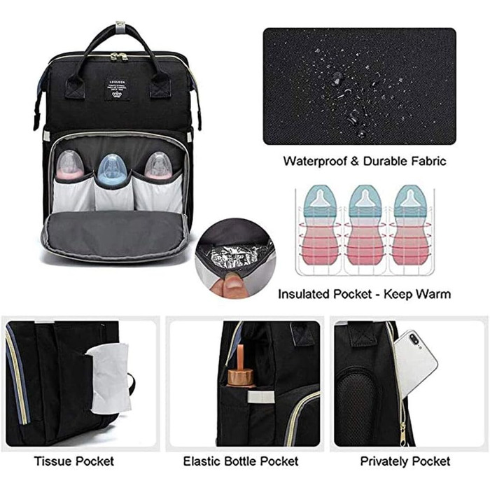 Портативна пеленальна сумка, 4 в 1 конвертована пеленальна сумка для немовлят, складна дитяче ліжечко на відкритому повітрі, сумка