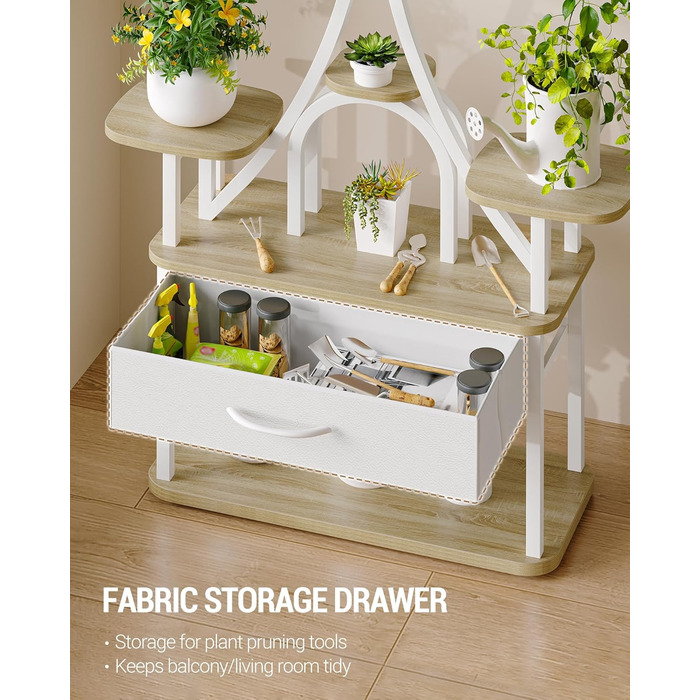 Підставка для рослин Hzuaneri з лампою для вирощування, 9-ярусна підставка для квітів з 4 світлодіодними лампами RG, регульований колір та час, 164 см, ідеально підходить для вітальні, балкона, саду, біла, PS16016WEU 9 ярусів білого кольору