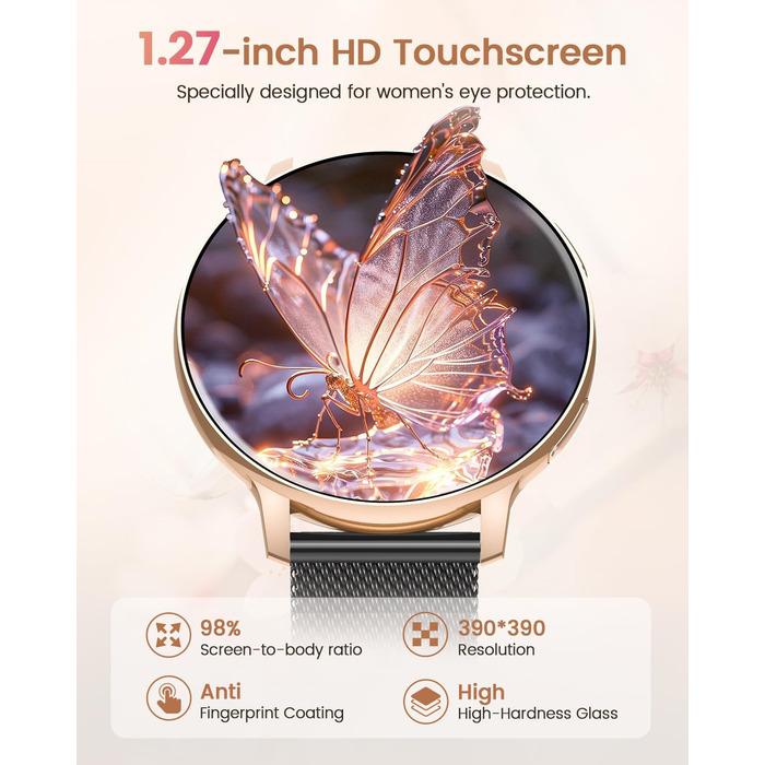 Жіночий смарт-годинник RUXINGX, круглий смарт-годинник 1,27 дюйма з функцією телефону, 24-годинний монітор серцевого ритму SpO2, фітнес-годинник з монітором сну, 126 спортивних режимів, крокомір, IP68, сумісний з iOS/Android, подарунковий годинник для жін