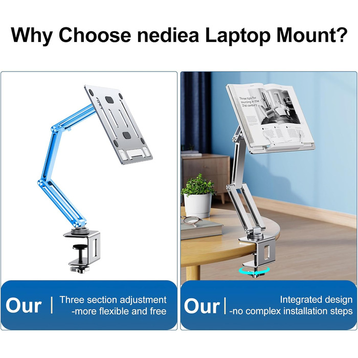 Тримач для ноутбука з поворотним механізмом на 360, алюмінієва підставка для ноутбука на стіл, регульована, складна підставка/тримач для ноутбуків та планшетів 10-16 дюймів, сріблястий