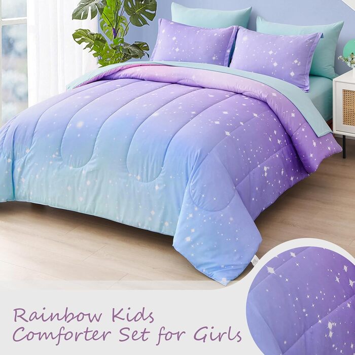 Комплект дитячої постільної білизни Drucon rainbow для дівчаток, постільна білизна в мішку з 6 предметів, двоспальний розмір, ульт