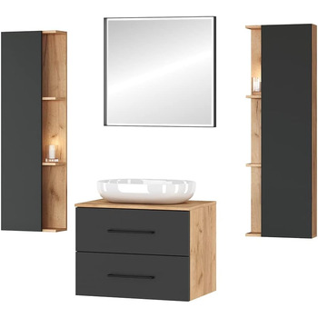 Комплект меблів для ванної кімнати Planetmbel туалетний столик LUX 70 см золотий дуб/антрацит БЕЗ умивальника з тумбою 2 шт. золот