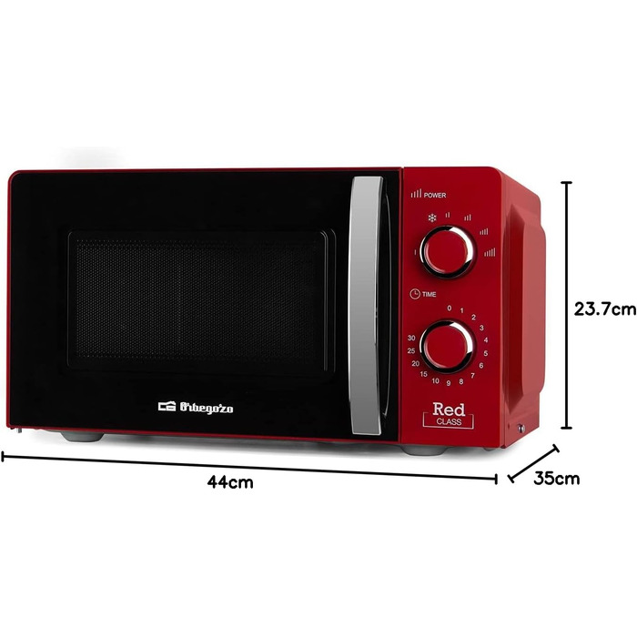 Мікрохвильова піч Orbegozo MI 2121, ємність 20 літрів, 6 рівнів потужності, таймер, програма розморожування, 700 Вт, червоний