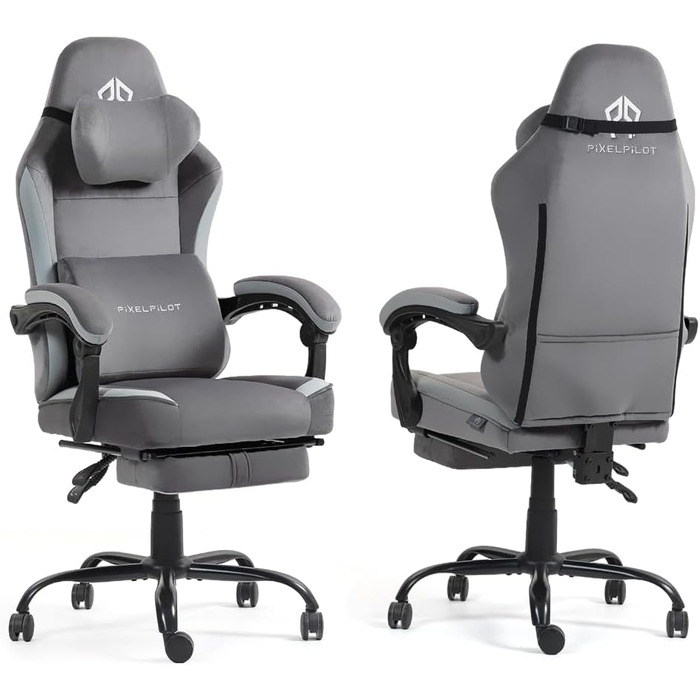 Ергономічне ігрове крісло PixelPilot Дихаюча тканина Крісло з підставкою для ніг, підголівником та поперековою опорою, ігрове ПК-крісло Широке сидіння Офісне крісло вантажопідйомністю 150 кг (Nebula, чисто сірий) Чисто сірий Nebula