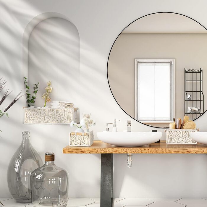 Набір кошиків для зберігання речей у ванній кімнаті ANZOME з 3 предметів у стилі бохо - плетені кошики макраме з дерев&39яними ручками та тканинною основою - декоративний органайзер для туалетного паперу, пеленального столика та рушників для гостей, колір