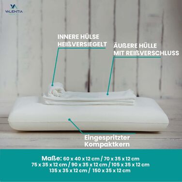 Подушка з піни з ефектом пам&39яті 75x35 см, яку можна прати, подушка для зняття болю в шиї, ортопедична подушка - чохол з алое вера, який можна прати, зі знімним чохлом на блискавці - Oeko-TEX Valentia HOGAR 75 см 1