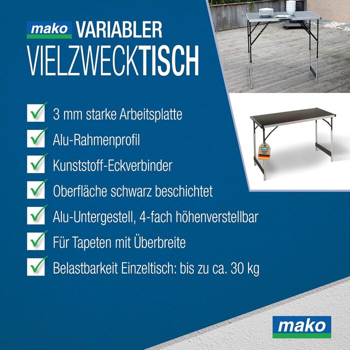 Багатофункціональний стіл Professional Регульований по висоті багатофункціональний стіл 60 x 100 см - Туристичний стіл, розкладний стіл, ринковий стіл, бічний столик для кемпінгу, в саду або для фестивалів та ринків 100 x 60 x 90 см - Одинарний стіл 100 x