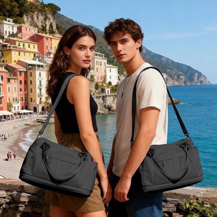 Мала дорожня сумка, 40x20x25 см, Ручна поклажа Ryanair для літаків, Спортивна сумка на вихідні, Жіноча водонепроникна дорожня сумка, Сумка для підгузків, Сумка для клініки, Сумка для пологів, Лікарняна сумка з відділенням для взуття, B-Black B01-black Rya