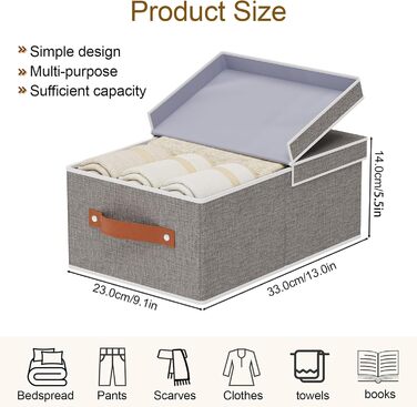 Набір із 3 коробок для зберігання, коробки для зберігання зі знімними кришками, коробки-органайзери для книг та одягу, неткане полотно, можна прати, 33x23x14 см, сірий 33x23x14 см (3 шт.) сірий