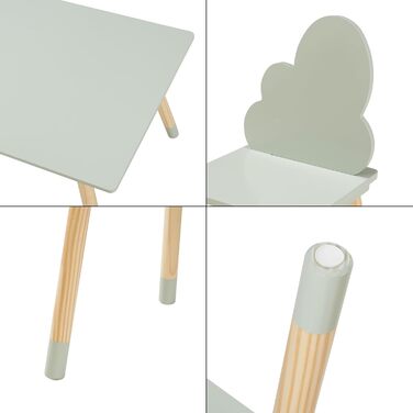 Дитячий стіл з 2 стільцями Ігровий стіл Hovle Дитячі стільці зі спинкою у формі хмари Дитяча група сидінь Дитячі меблі Дитячий стіл для малювання Дерев&39яний М&39ятно-зелений