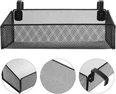 Підвісний кошик для зберігання речей для органайзера біля ліжка з гачками, металевий, чорний, універсальний підвісний кошик для гуртожитку, спальні та офісу, 12x12x9 см, чорний, 27.00x12.00x9.00 см