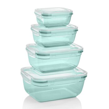 Набір контейнерів для зберігання продуктів Grizzly з 4 предметів (0,4 л, 0,8 л, 1,4 л, 2,3 л), прямокутні, пластикові, 100 герметичні/водонепроникні, придатні для використання в мікрохвильовій печі, м&39ятно-зелені