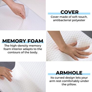 Подушка для сну MAGIC SELECT для пари, з піни з ефектом пам&39яті. Ергономічна подушка з кишенею для тих, хто спить на боці. Чохол з поліестеру, який можна прати, з вирізом ліворуч. Подушка для одного або двох осіб. A7453