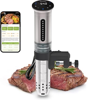 Плита KitchenBoss Sous Vide 1100 Вт Precision Cooker Wi-Fi Sous Vide Stick App Control Циркуляція вудилища Sous Vide 40C-90C IPX7 Водонепроникний світлодіодний сенсорний дисплей Ультратихий занурювальний циркуляційний насос G310psa