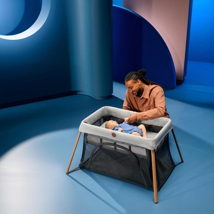 Дорожнє ліжечко 2-в-1 для немовлят, 0-3 роки, 0-15 кг, Компактне дорожнє ліжечко, 2 рівні, Бічне вікно, Складане та легке, Розширюваний матрац, Екологічно чисте, Essential Graphite Iris2 Essential Graphite, 2