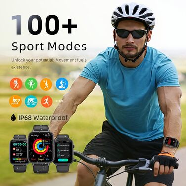 Розумний годинник для чоловіків та жінок, 1,85-дюймовий HD сенсорний смарт-годинник із функцією телефону, понад 100 спортивних режимів, спортивний годинник із крокоміром/монітором сну/монітором серцевого ритму, водонепроникний фітнес-годинник IP68 для iOS