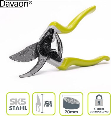 Професійні садові ножиці Davaon з двостороннім механізмом - Ручні ножиці для живоплоту з м&39якою рукояткою та регульованою шириною ручки для точного зрізання - Ножиці для дерев та садові ножиці - Преміальний садовий інструмент Класичні садові ножиці з дв