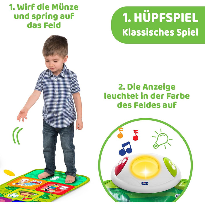 Електронний килимок для стрибків Chicco Jump & Fit, Інтерактивна гра зі світлом і звуком, Музичний килимок для дому, 2 режими гри,