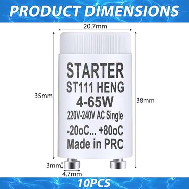 Стартер люмінесцентна лампа ST111 4-65W 220-240V люмінесцентна лампа стартер стартер довгий термін служби для люмінесцентних ламп люмінесцентне світло індивідуальне перемикання люмінесцентних ламп, 10 шт.