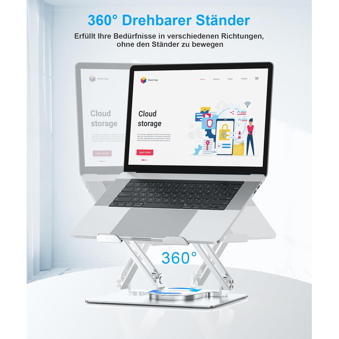 Підставка для ноутбука BoYata для столу, регульована з поворотною базою на 360, ергономічний складаний тримач для ноутбуків, сумісна з MacBook Pro/Air та ноутбуками до 17 дюймів срібляста
