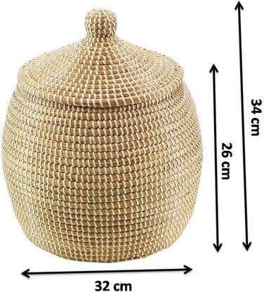 Кошик Kobolo з морською змією - Ø 32 см В 34 см - Коричневий - Плетений кошик для зберігання з кришкою - Декоративний універсальний кошик для білизни, іграшок та організації - Маленький кошик для аксесуарів
