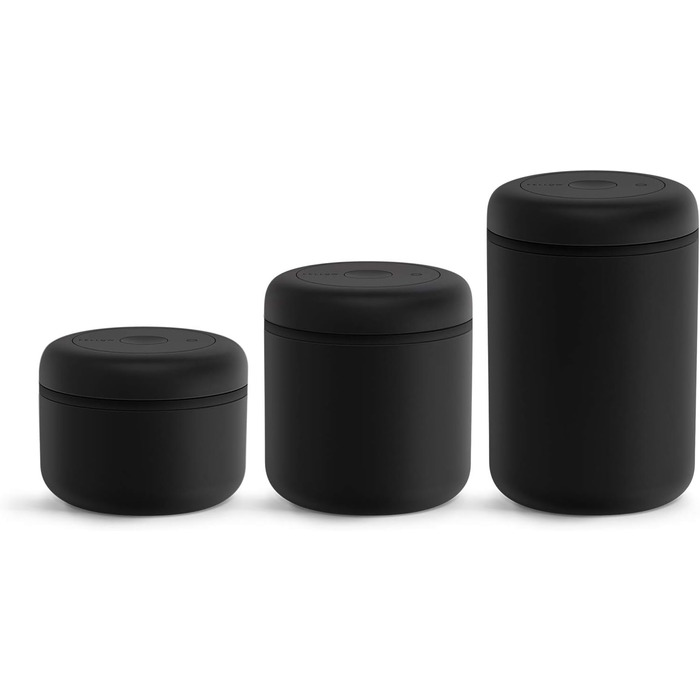 Вакуумний контейнер Fellow для зберігання кави та продуктів, вбудований вакуумний насос, герметичне ущільнення, 1,2 літра, матово-чорний.