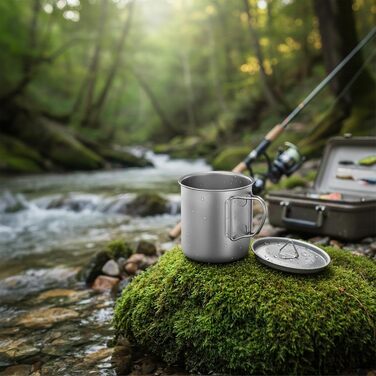 Титанова чашка для кемпінгу 600 мл, надлегка, з чистого титану, з сумкою для зберігання, для походів та трекінгу на свіжому повітрі