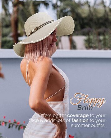 Жіночий солом&39яний капелюх Creekstone, капелюх із широкими полями, захист від сонця UPF 50, складний літній пляжний капелюх із вітровою стрічкою, розмір L, бежевий