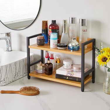 Рівнева підставка для спецій, кухонна полиця, органайзер для стільниці, настільне сховище для спецій, для кухні, вітальні, офісу, натуральний колір TLJ002N, 2-