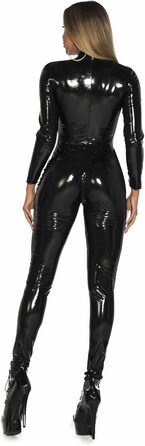 Жіночий комбінезон Wetlook Брючний комбінезон зі шкіри PU Комбінезон Slim Fit Комбінезон Повне тіло Легінси з довгими рукавами Еротичний нічний одяг Клубні костюми Жінки-кішки на блискавці спереду M Чорний