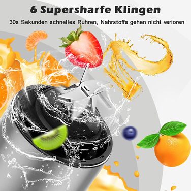 Портативний міні-блендер 400 мл зі скляним контейнером для смузі з 6 лезами з нержавіючої сталі, портативний блендер USB для соку, коктейльного смузі та дитячого харчування