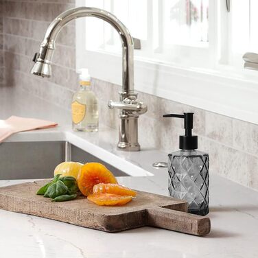 Дозатор мила Topsky 330 мл скляний, для ванної, пластиковий насос, для рідини для миття посуду, рідкого мила (чорний)