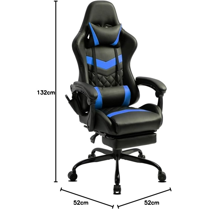 Ігрове крісло Delman, гоночне крісло, офісне крісло, комп&39ютерне крісло, масажне крісло з 6 точками вібрації, крісло керівника, штучна шкіра, ергономічна підставка для ніг 12-0037 (синє)