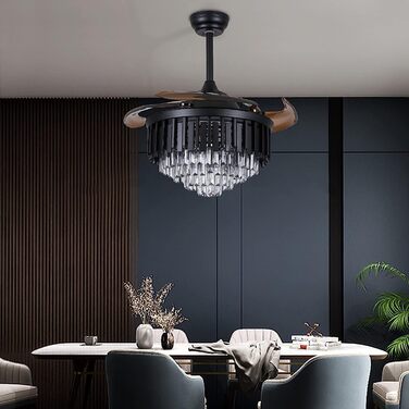 Тиха лампа вентилятора Розкішний кришталевий стельовий вентилятор зі світлом Висувні лопаті люстра вентилятор лампа з пультом дист
