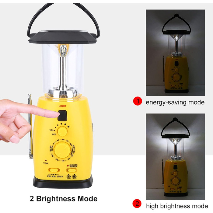 Сонячний кемпінговий ручний ліхтар, світлодіодний кемпінговий ліхтар з рукояткою, портативний аварійний ліхтарик з радіо та USB-кабелем, для відключення електроенергії, походів, риболовлі та аварійних вимикань