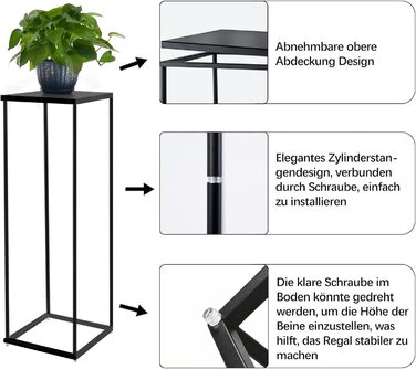 Набір з 2 металевих підставок для квітів VINCIGANT, чорний, підставки для рослин заввишки 70 см та 80 см, штабелюються та міцні, для використання в приміщенні та на вулиці, квіткові табурети, колони для рослин, вітальня, сад, балкон