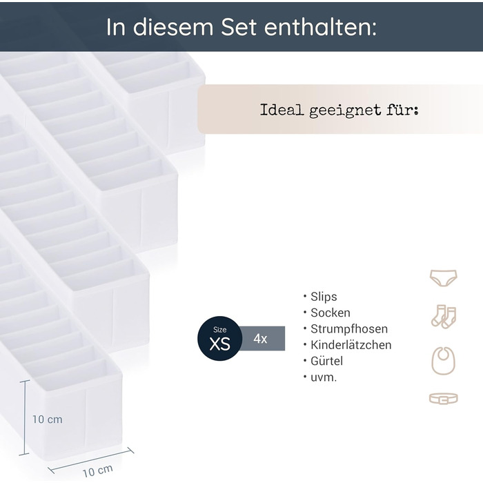 Набір органайзерів 11 надвисоких відділень для дитячого одягу, шкарпеток та підгузків Система організації пеленального столика міцна та миється, підходить для будь-якого пеленального столика та шухляди білий Розмір 4 шт. XS Білий 4 шт. XS